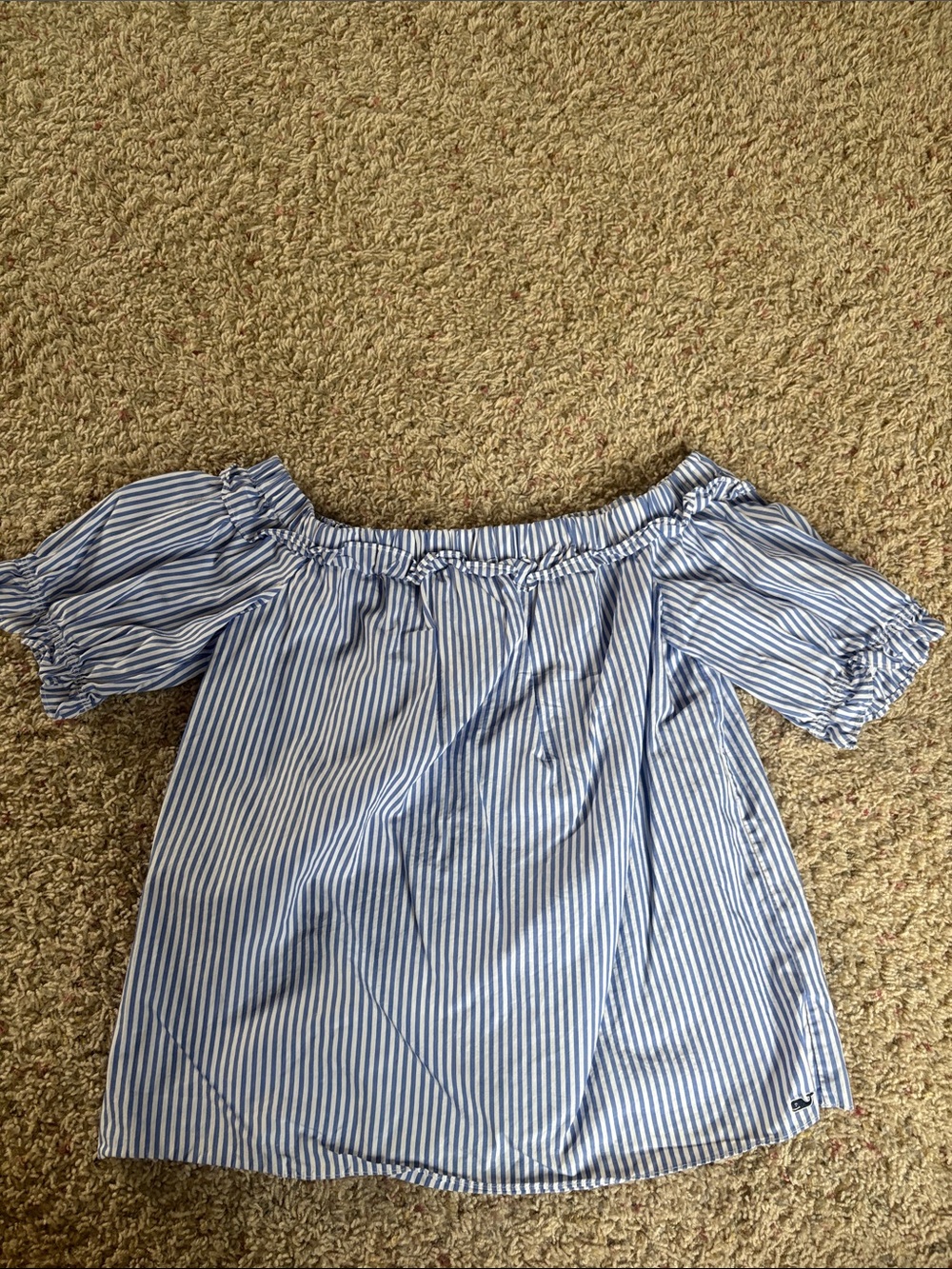 Vineyard Vines Striped Off-Shoulder Top in Blue and White
